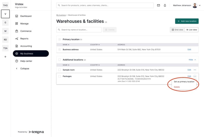 warehouses- set as primary